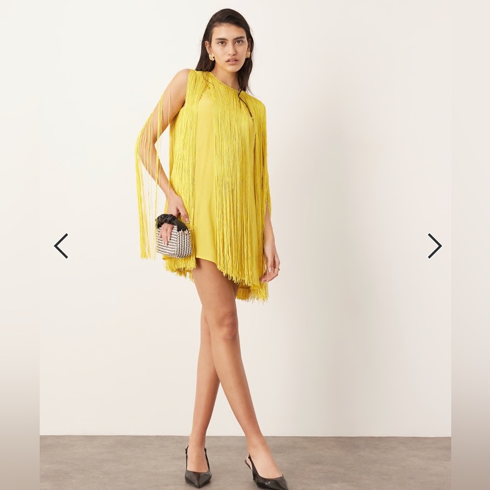 ASOS EDITION ultimate fringe trapeze mini dress in yellow